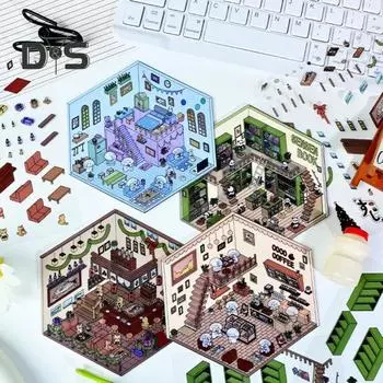 4 комплекта DIY 3D наклейки для дома с пинцетом для снятия стресса наклейки для ландшафтного дизайна Солнечная комната Библиотека Кошка Кафе Пекарня Телефон Ноутбук Декор B