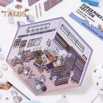 4 комплекта DIY 3D наклейки для дома с пинцетом Создайте свою собственную мини-комнату, сцену для супермаркета, кафе, ресторана, книжного магазина, наклейки для взрослых и детей, стресс A