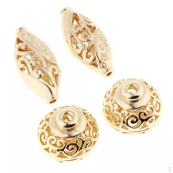 4 комплекта модных золотых сфер и полых бусин овальной формы, браслетов для изготовления ювелирных изделий своими руками