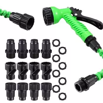 4 комплекта садовых расширяемых шлангов для ремонта, адаптер для крана, шланговые соединители с наружной и внутренней резьбой с прокладками для запорного клапана шланга