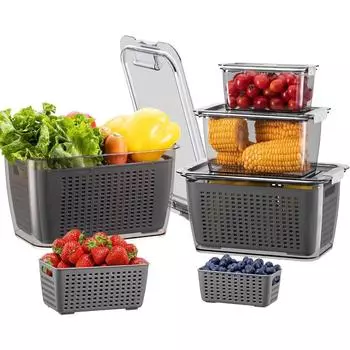 4 контейнера для фруктов для холодильника, контейнер для хранения овощей с крышками и съемный дуршлаг, органайзер для экономии продуктов United States