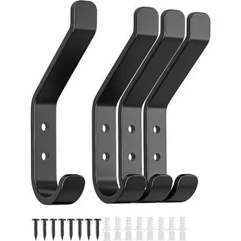 4 крючка для гардероба, ввинчивающиеся крючки, настенные крючки для гардероба, пальто, головных уборов, металлические крючки, металлические крючки для спальни, гостиной (1,3*9,5*4 см) чёрный