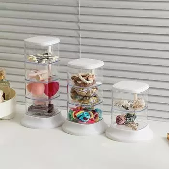4 Layers Powder Puff Jewelry Storage Box Transparent Multi-layer Rotating Storage Box Air Cushion Makeup Storage Tool