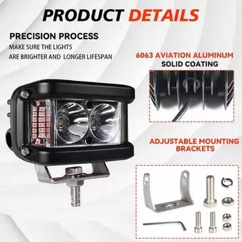 4 LED Flash Motorcycle Aluminum Alloy Cube Side Spotlights 8000k Two-color Strobe Lights SUV Truck Fog Lights Car Work Lights