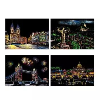 4 листа бумаги для скретч-бумаги своими руками для рукоделия формата А4 из белого картона для скретч-доски с пейзажем для рисования скретч-картинами