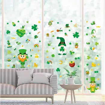 4 листа наклейки на окно в честь Дня Святого Патрика, наклейки на окна, декор для стен из трилистника, фестивальное офисное стекло с изображением гнома