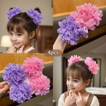 4 little girls, cute pink and purple headbands, children s hair accessories with floral headbands