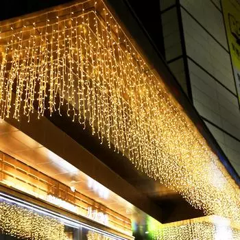 4 м, 0,4-0,6 м, 96 светодиодных занавесок, сосульки, гирлянды, вилка европейского стандарта, переменный ток, 220 В, мерцающая сказочная гирлянда для наружного и внутреннего рождественского свадебного украшения EU Plug 220V синий