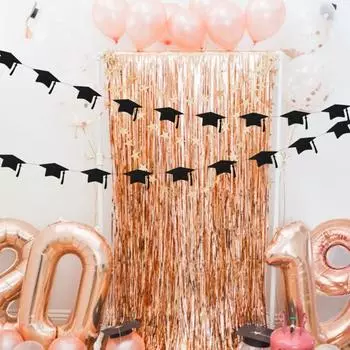 4 м Выпускной Бакалавр шляпа Бумага Черное золото Выпускной вечер подвесные украшения Выпускной вечер чёрный/золотой