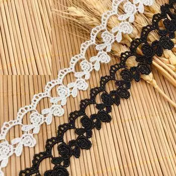 4 метра/лот Черно-белая вышивка роз с ажурным кружевом, носимые тесьмы водорастворимые кружевные аксессуары для одежды своими руками белый