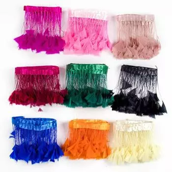 4 метра Мути-цветная отделка из турецких перьев для рукоделия, высота 10 см, оперение марабу, бахрома, отделка юбки, украшение для свадебного платья красный