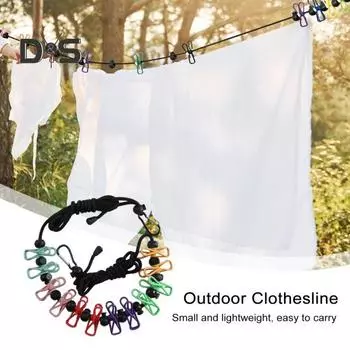 4-метровая бельевая веревка с противоскользящими зажимами, крючками для позиционирования бусин, ветрозащитная, портативная, дорожная, сушильная веревка для белья, прочная, для использования в помещении и на открытом воздухе, для кемпинга разноцветный