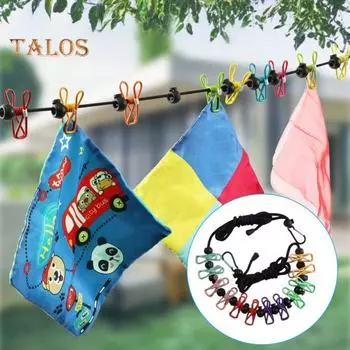 4-метровая бельевая веревка с противоскользящими зажимами, крючками для позиционирования бусин, ветрозащитная, портативная, дорожная, сушильная веревка для белья, прочная, для использования в помещении и на открытом воздухе, для кемпинга разноцветный