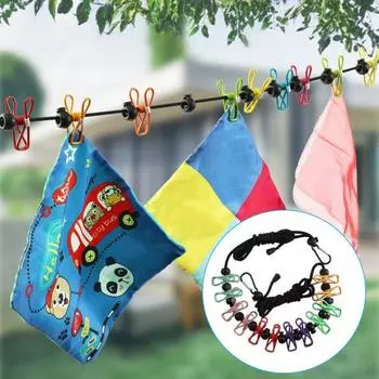 4-метровая бельевая веревка с противоскользящими зажимами, крючками для позиционирования бусин, ветрозащитная, портативная, для сушки белья в дороге чёрный