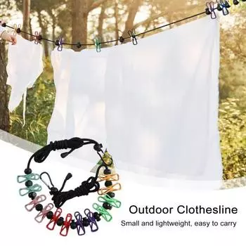 4-метровая бельевая веревка с противоскользящими зажимами, крючками для позиционирования бусин, ветрозащитная, портативная, дорожная, сушильная веревка для белья, прочная, для использования в помещении и на открытом воздухе, для кемпинга разноцветный