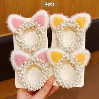 4 милых высоких эластичных кошачьих ушка (Хлеб в форме кошачьих ушей, приготовленный на пару) кольца для волос для ежедневного использования Size fits all