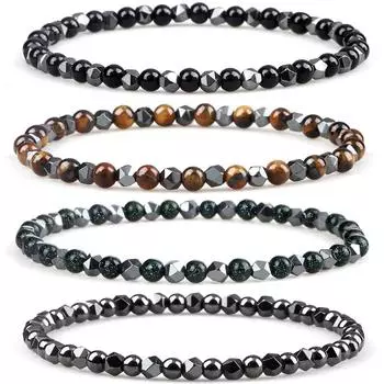 4 мм браслет с бусинами неправильной формы, гематит, мужские эластичные украшения ручной работы, черный лавовый камень, подвески, браслеты для женщин, подарки дружбы Hematite17cm