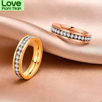 4 мм кубический цирконий обручальное кольцо для женщин, нержавеющая сталь канал набор свадебный бренд Cz кольцо золотого цвета US ring size 06