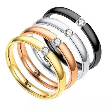 4 мм Нержавеющая сталь Cz Камень Кристалл Простое кольцо для женщин Девушка На заказ выгравировать имя Очаровательные ювелирные изделия 5 белый