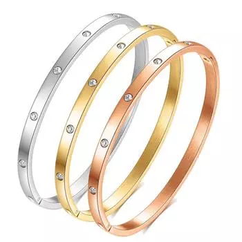 4 мм простой модный глянцевый браслет с бриллиантами, персонализированный браслет из титановой стали золотой