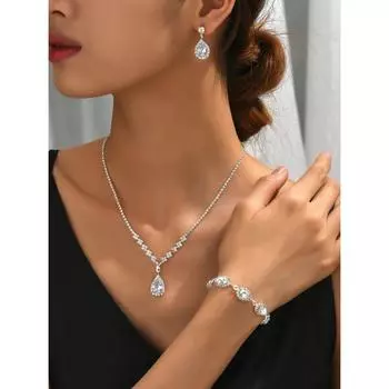 4 модных и трендовых женских ожерелья в форме капель воды с серьгами, аксессуары для банкета и вечеринки Silver