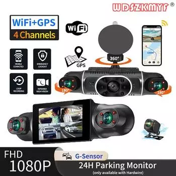 4-объективная WIFI 360° камера 1080P DashCam для автомобилей GPS видеорегистратор автомобильный видеорегистратор камера заднего вида ночное видение парковочный монитор черный ящик NONE