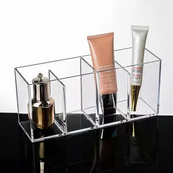 4 отделения для хранения косметики для губной помады Акриловый держатель для кистей для макияжа Настольный прозрачный органайзер для принадлежностей для макияжа прозрачный