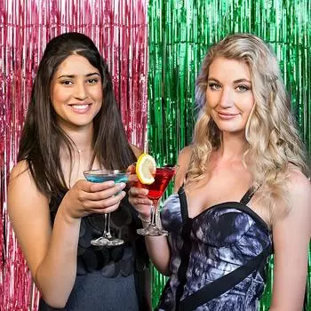 4 Pack 3.28 X 8.2 Ft Green And Pink Tinsel Foil Fringe Curtain Glitter Streamers Backdrop Party Decoration For Wicked Themed Par