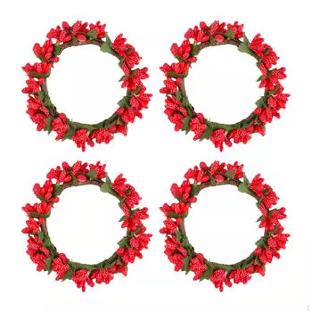4 Pack Candle Rings, Artificial Wreath, Table Holder for Easter Centerpiece, Party Decoration красный