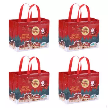 4 Pack Christmas Gift Bags, Party Multifunctional Non-Woven Tote Bags Red