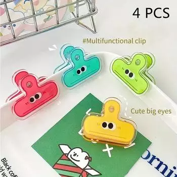 4-Pack Cute Big Eyes Acrylic Clips, Moisture-Proof Food Bag Seals, Durable Storage Clips for Notes, Exams, Office Files, Books