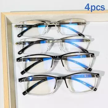 4-Pack Reading Glasses, Blue Light Blocking, PC Lens & Frame, No Accessories, Presbyopic Magnification +1.0 to +4.0 +350