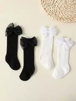 4 Pairs a Lot MILANCEL New Autumn Baby Girls Socks 0-2Y Infant Bow Solid Color Mid-tube Socks Baby Accessories 6-12M