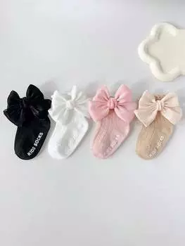 4 Pairs Baby Bow Soft Learning Step Anti Slip Floor Socks, Baby Ankle Socks Suitable for 0-24 Month, Baby Fashion Socks Set Girls S(0-6M)