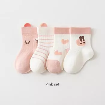 4 Pairs Baby Socks Cartoon Cool Summer Breathable Children s Socks Mesh Cotton Socks For Newborns XS(6-12M)