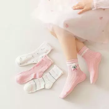 4 пары детских носков для девочек, розовые хлопковые носки с милым бантом, носки с рюшами для маленьких девочек, От 1 до 12 лет 1-3Y