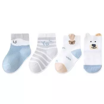 4 пары детских носков на осень-зиму, класс А, для новорожденных, с широким голенищем, 0-3 года, детские гольфы средней длины, с мультяшным медведем, детская обувь fit 0-6 months