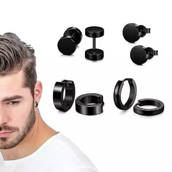 4 пары/компл. черные серьги-гвоздики из нержавеющей стали с гантелями, черные серьги-кольца для мужчин 4 pairs чёрный