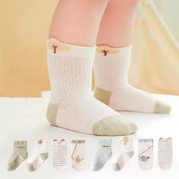 4 пары/компл., носки для маленьких девочек и мальчиков от 0 до 5 лет, хлопковые сетчатые мягкие детские носки, летние тонкие носки для малышей для девочек и мальчиков 0-12M(S) зелёный