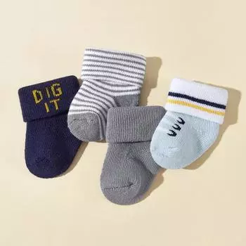 4 пары/комплект детские носки зимние теплые детские носки-тапочки носки средней длины для младенцев теплая обувь для новорожденных 0-12 месяцев S(6-12m) разноцветный