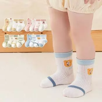 4 пары/комплект детских носков для мальчиков и девочек, тонкие хлопковые дышащие сетчатые детские носки с рисунком, мягкие детские носки для лета, для дома, для малышей 0-8 лет XS(0-1y) синий