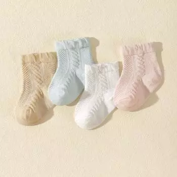 4 пары/комплект детских носков, летние сетчатые тонкие короткие носки для новорожденных девочек, однотонные мягкие хлопковые носки для малышей XS(0-6m) разноцветный