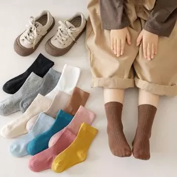 4 пары/комплект, длинные сетчатые носки для мальчиков и девочек, однотонные хлопковые мягкие носки с рисунком для малышей, носки для мальчиков и девочек, домашние носки на осень и зиму, возраст от 1 до 10 лет S синий