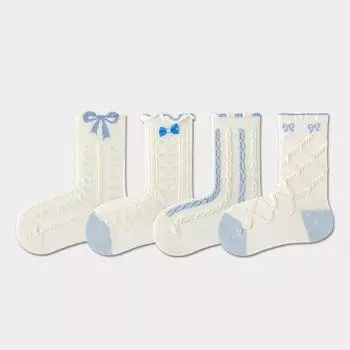 4 пары/комплект милых шикарных детских носков для девочек, корейские модные кружевные детские носки с бантом для девочек, милые весенне-осенние школьные хлопковые носки XXL синий