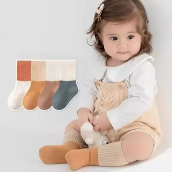 4 пары/комплект, мягкие носки радужного цвета для новорожденных, носки для сна на весну и осень, детские хлопковые носки для младенцев S