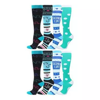 4 пары компрессионных носков для мужчин и женщин, компрессионные носки до колена для поддержки кровообращения, для медицинского использования, бега, ухода за больными, занятий спортом M A