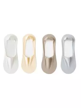 4 пары летних тонких однотонных нескользящих и невидимых носков-лодочек из ледяного шелка One Size