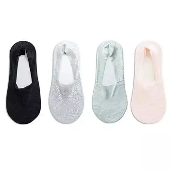 4 пары/лот летние женские и девушки кружевные короткие носки-лодочки противоскользящие невидимые носки до щиколотки женский комплект тонкие классные нескользящие носки