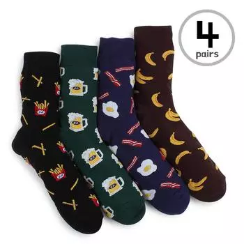 (4 пары) Мужские носки с уникальным узором, банан, пиво, картофельное яйцо, MJ14 26cm - 28cm