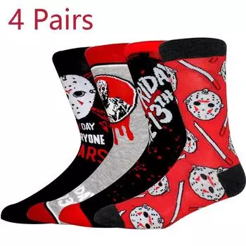4 пары мужских носков с фильмом ужасов, аниме носки средней длины, носки для пары на Хэллоуин, носки для косплея, оригинальные веселые носки, повседневные женские носки Size 36-45